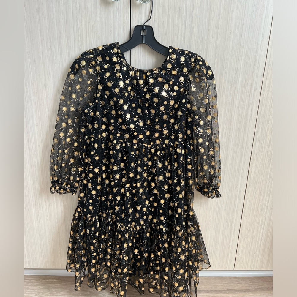 J. Crew Black and gold girls flutter dress